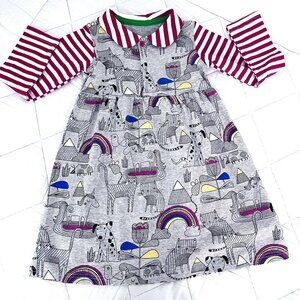 New Unicorn rainbow and animals long striped sleeve dress Size 6